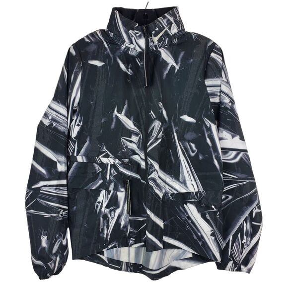 NIKE Jacket Womens Small Black SHIELD FLASH REFLECTIVE Windbreaker Geometric - Picture 1 of 9